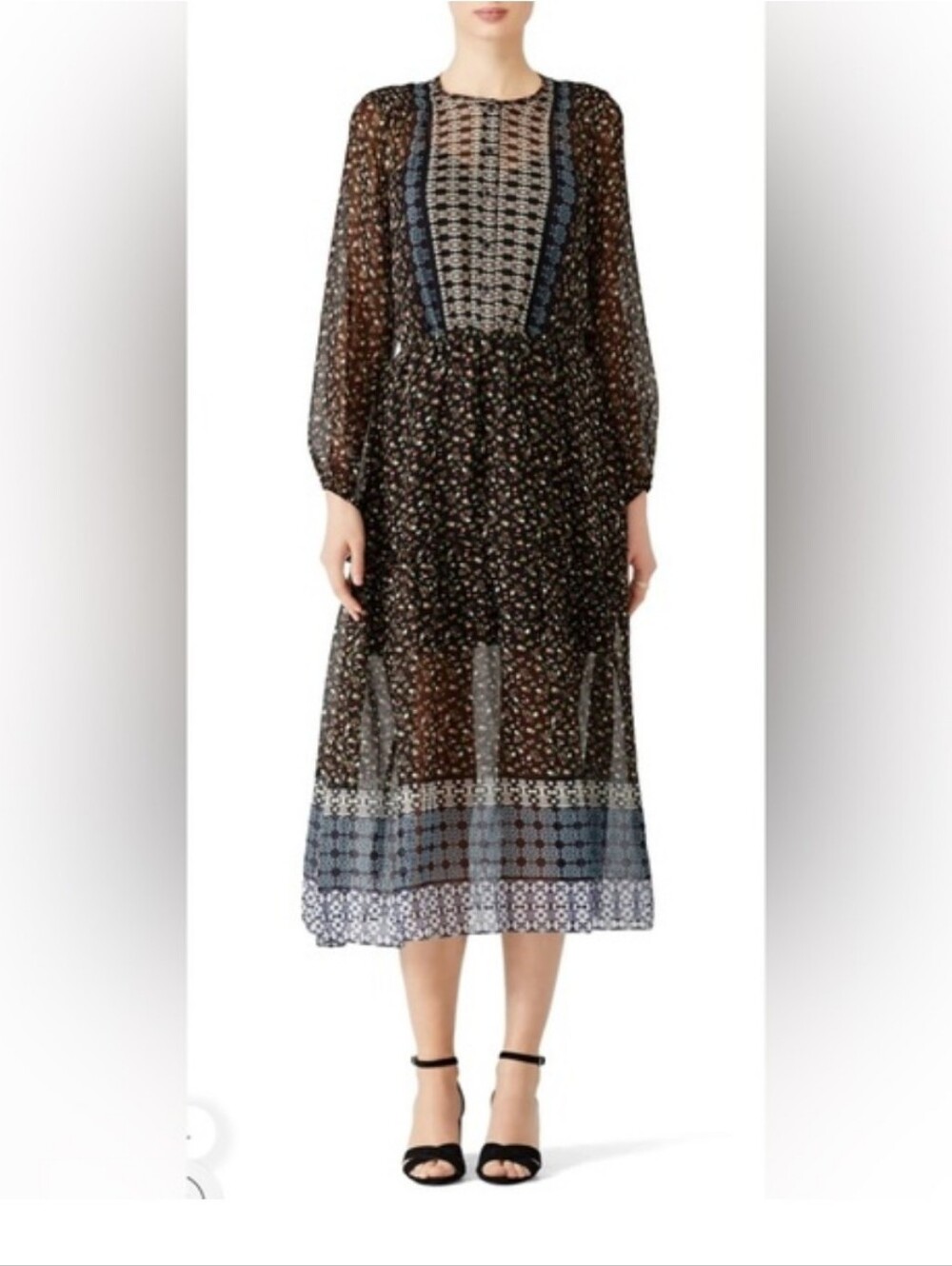 Shoshanna Floral Mosaic Border Print Mara Maxi Dress